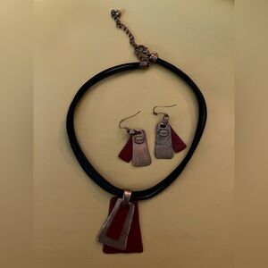 Red and Silver Necklace and Earring Set